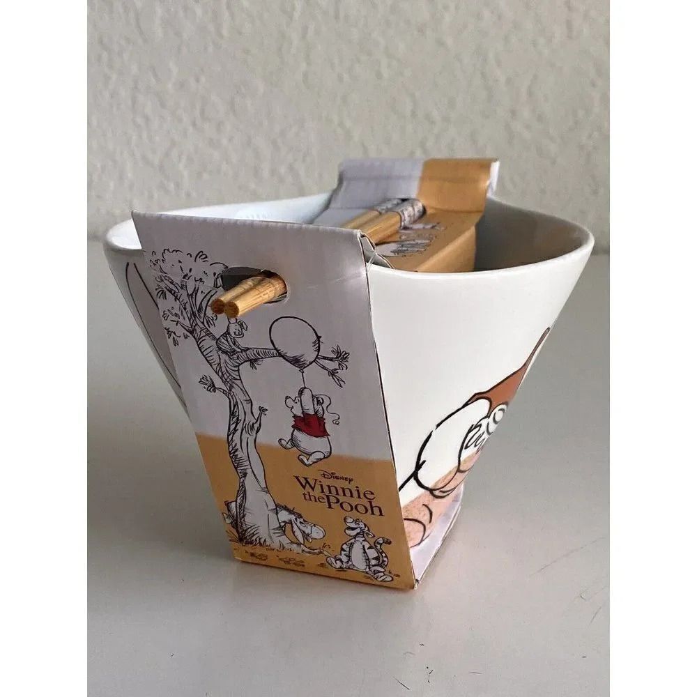 Disney Winnie the Pooh & Piglet Autumn Fall Ramen Bowl & Chopsticks NEW - Picture 5 of 8